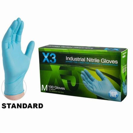 Medium Blue X3 Nitrile Latex Free Disposable Gloves 3-Mil, PK 100